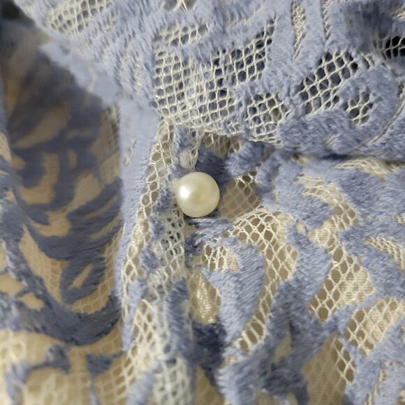 Kaimilan Lace Dress Purple Lilac Midi Short Sleeve Tie Neck Blouson Size Medium - Picture 9 of 16